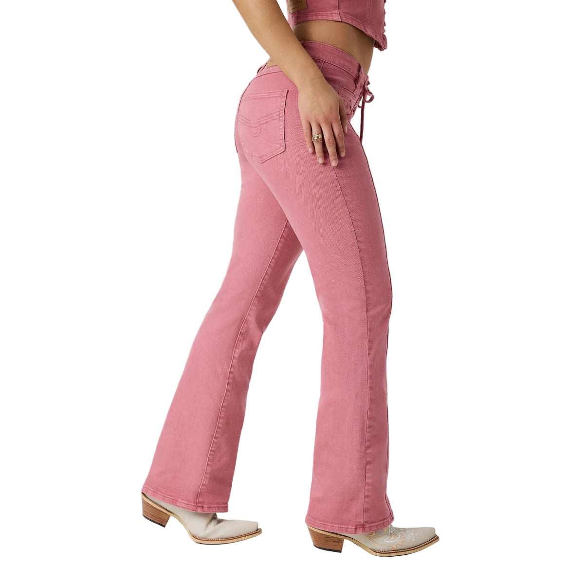 Ringers Western Womens Rodeo Rose Lace Front Mid Rise Bootleg Jeans (225160RW)  Washed Pink