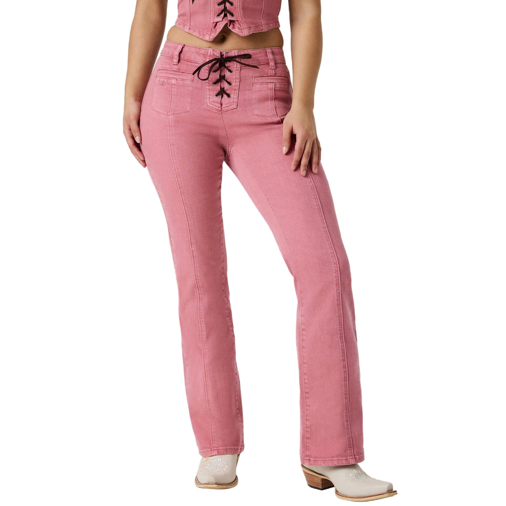 Ringers Western Womens Rodeo Rose Lace Front Mid Rise Bootleg Jeans (225160RW)  Washed Pink