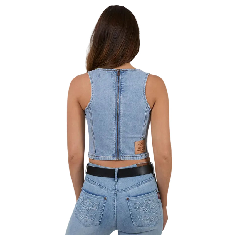 Ringers Western Womens Rodeo Rose Lace Front Vest (225181RW)  Light Blue