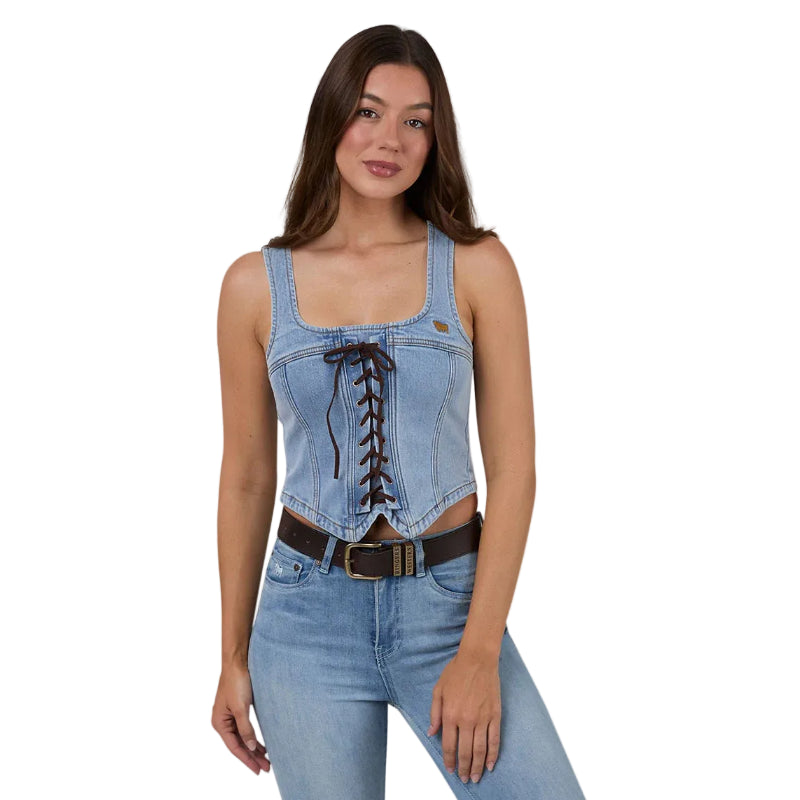 Ringers Western Womens Rodeo Rose Lace Front Vest (225181RW)  Light Blue