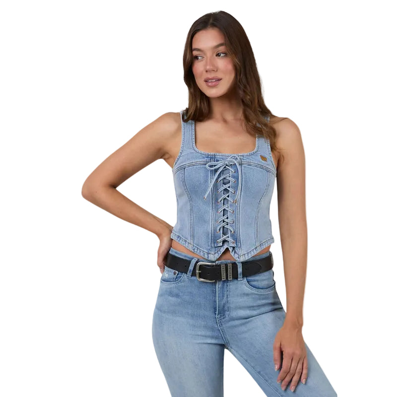 Ringers Western Womens Rodeo Rose Lace Front Vest (225181RW)  Light Blue