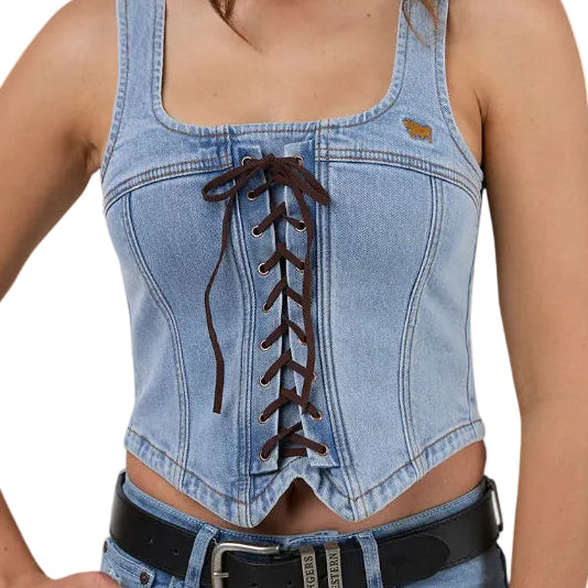 Ringers Western Womens Rodeo Rose Lace Front Vest (225181RW)  Light Blue