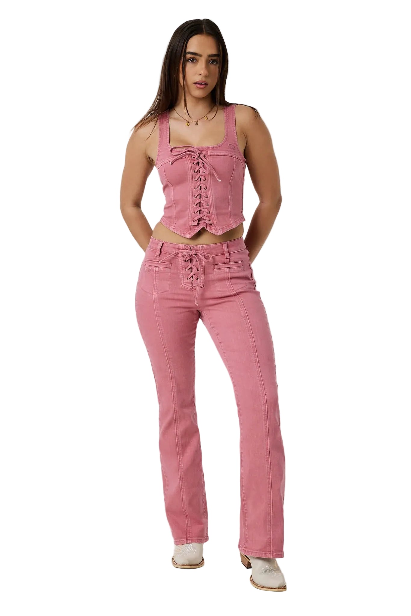 Ringers Western Womens Rodeo Rose Lace Front Vest (225181RW)  Washed Pink