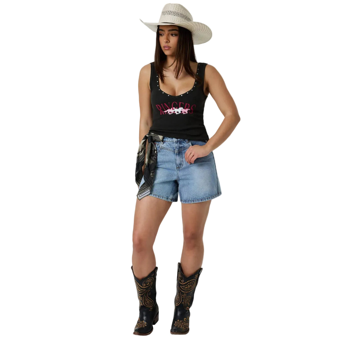 Ringers Western Womens Roxy Studded Tank (225247RW)  Washed Black