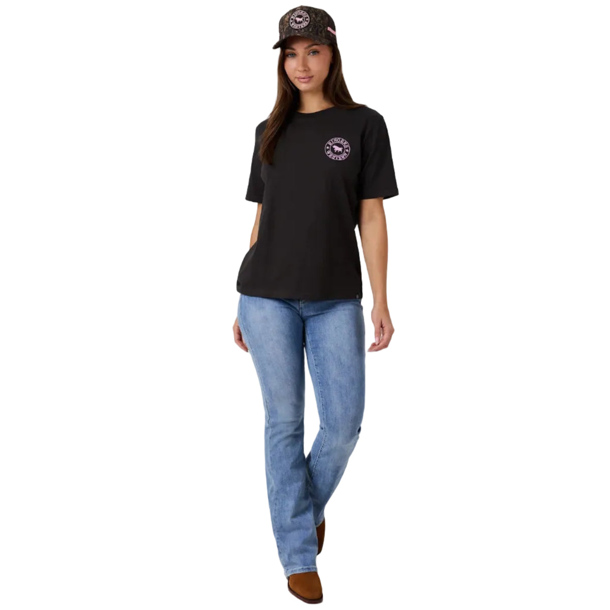 Ringers Western Womens Signature Bull Loose S/S Tee (220018RW) Charcoal/Pink Camo
