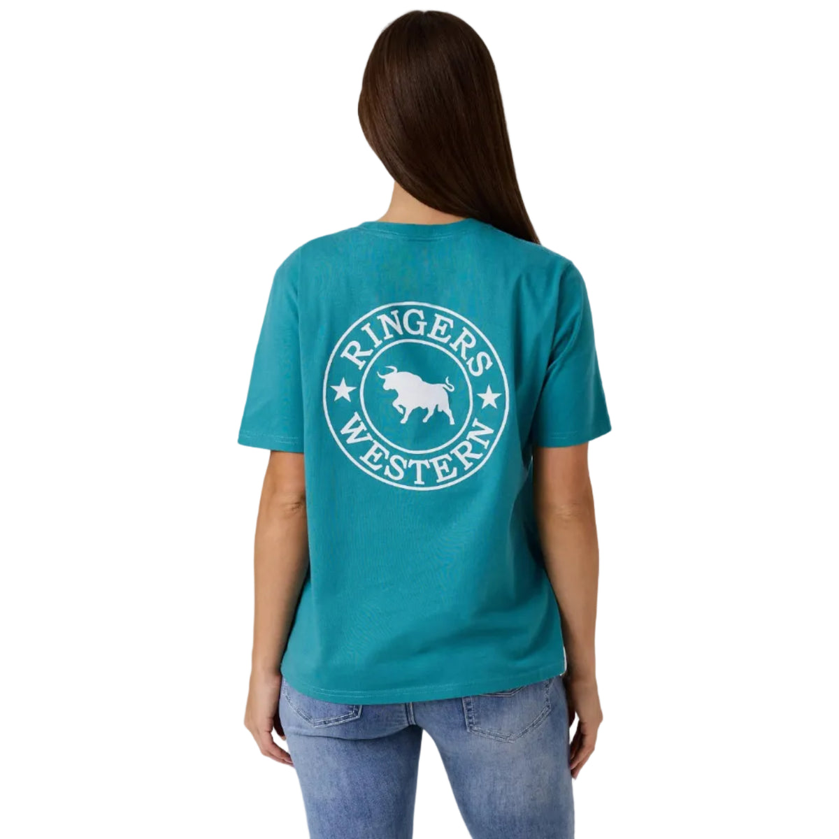 Ringers Western Womens Signature Bull Loose S/S Tee (220018RW) Teal/White