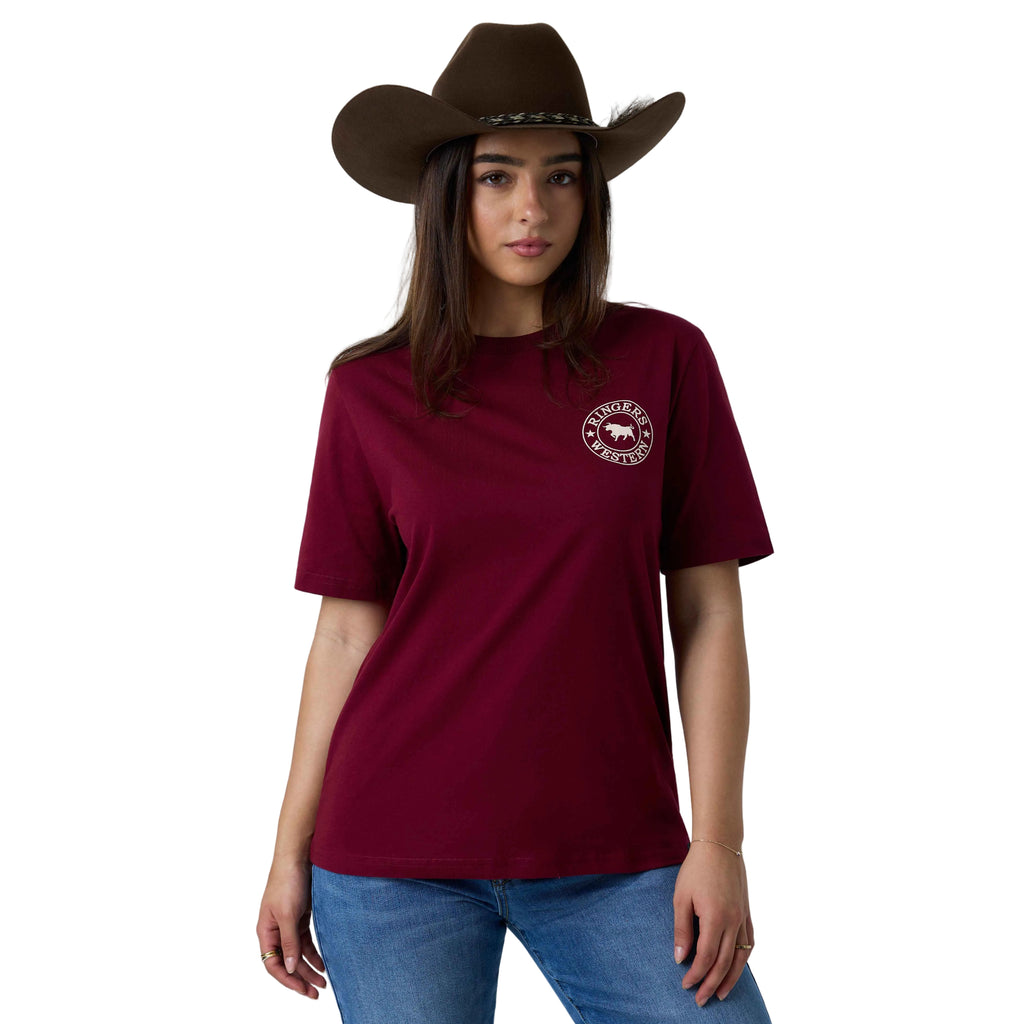 Ringers Western Womens Signature Bull S/S Loose Fit Tee (220018RW)  Plum/Beige