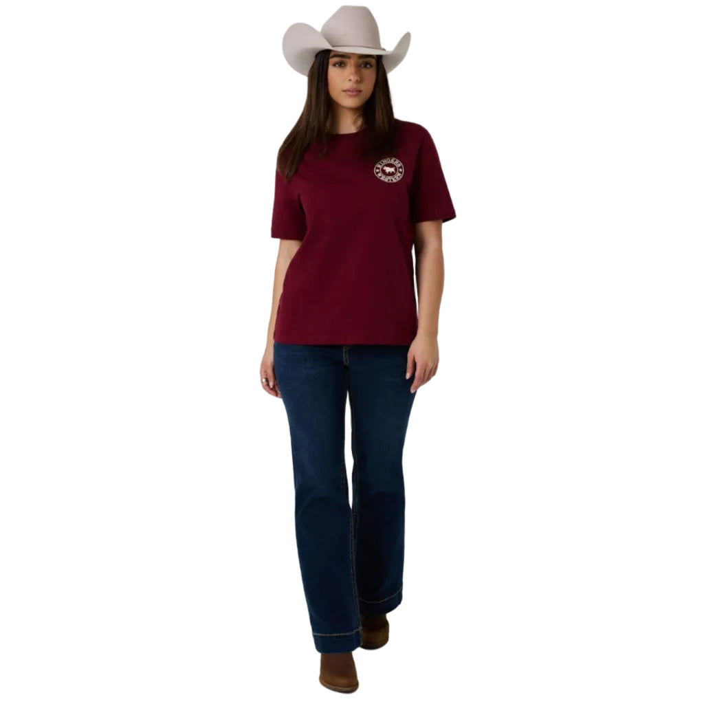 Ringers Western Womens Signature Bull S/S Loose Fit Tee (220018RW)  Plum/Beige