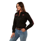 Ringers Western Womens Signature Jillaroo Full Button L/S Work Shirt (218110002) Black/Melon Embroidery