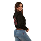 Ringers Western Womens Signature Jillaroo Full Button L/S Work Shirt (218110002) Black/Melon Embroidery