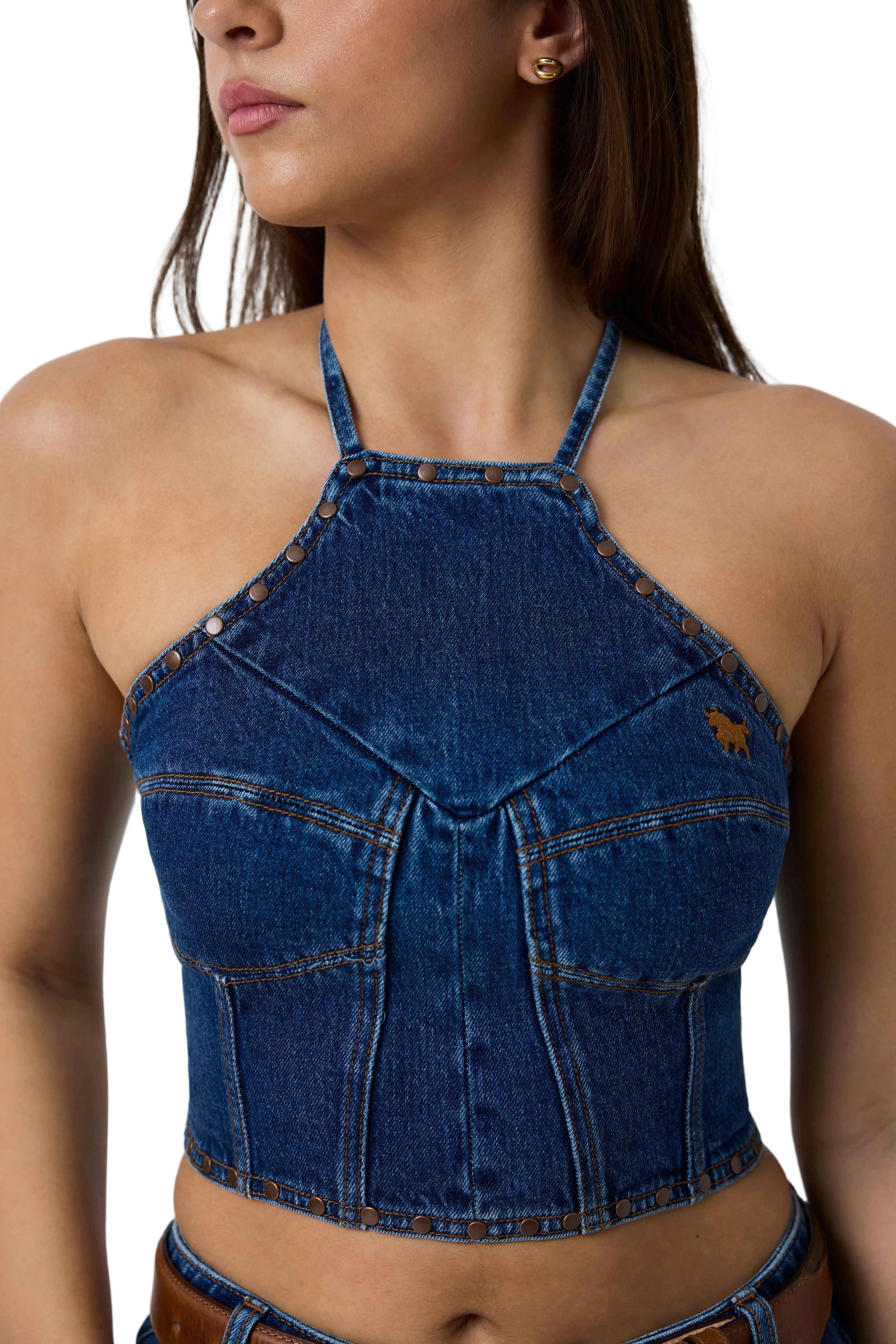 Ringers Western Womens Willow Denim Halter Top (225156RW)  Classic Blue