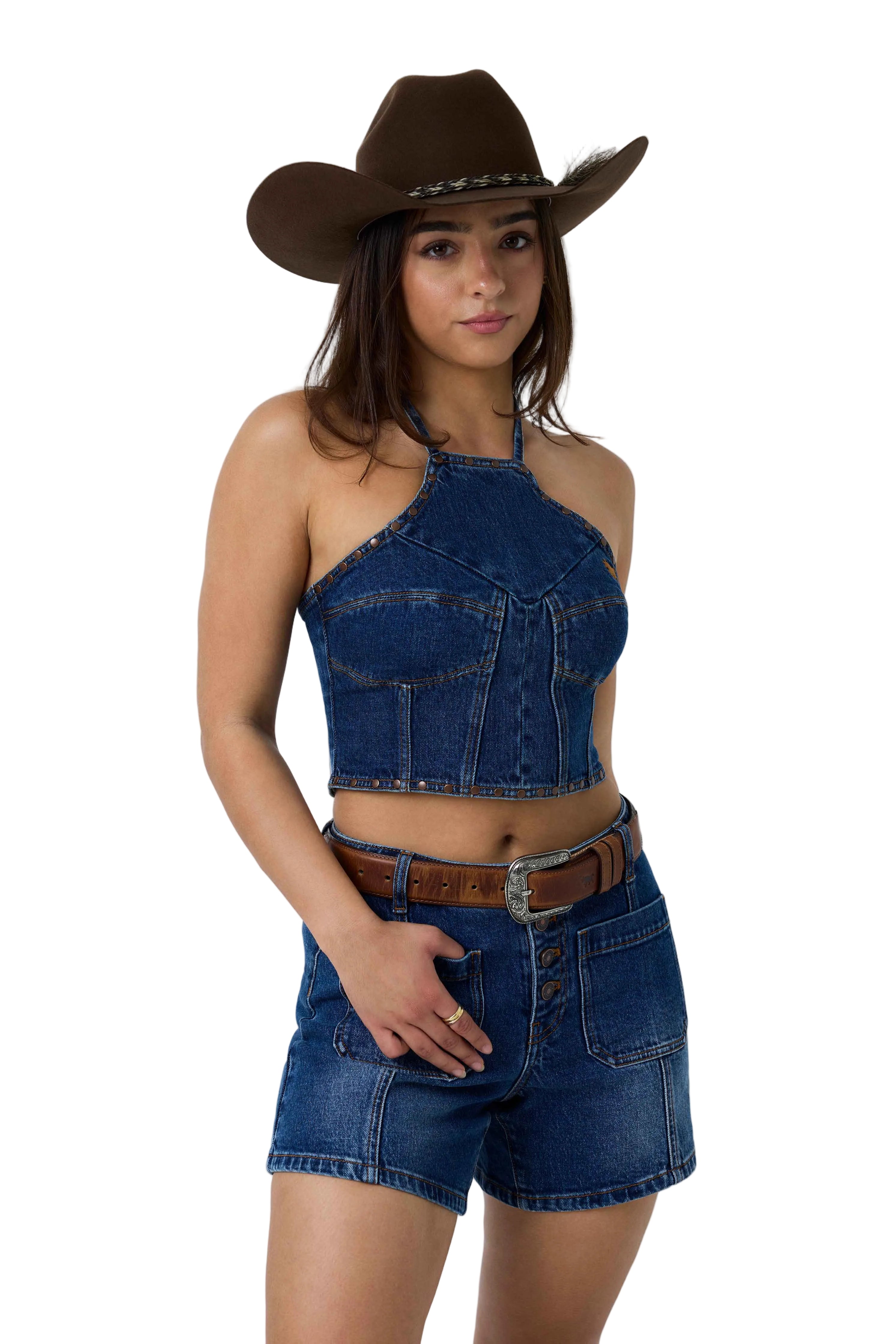 Ringers Western Womens Willow Denim Halter Top (225156RW)  Classic Blue