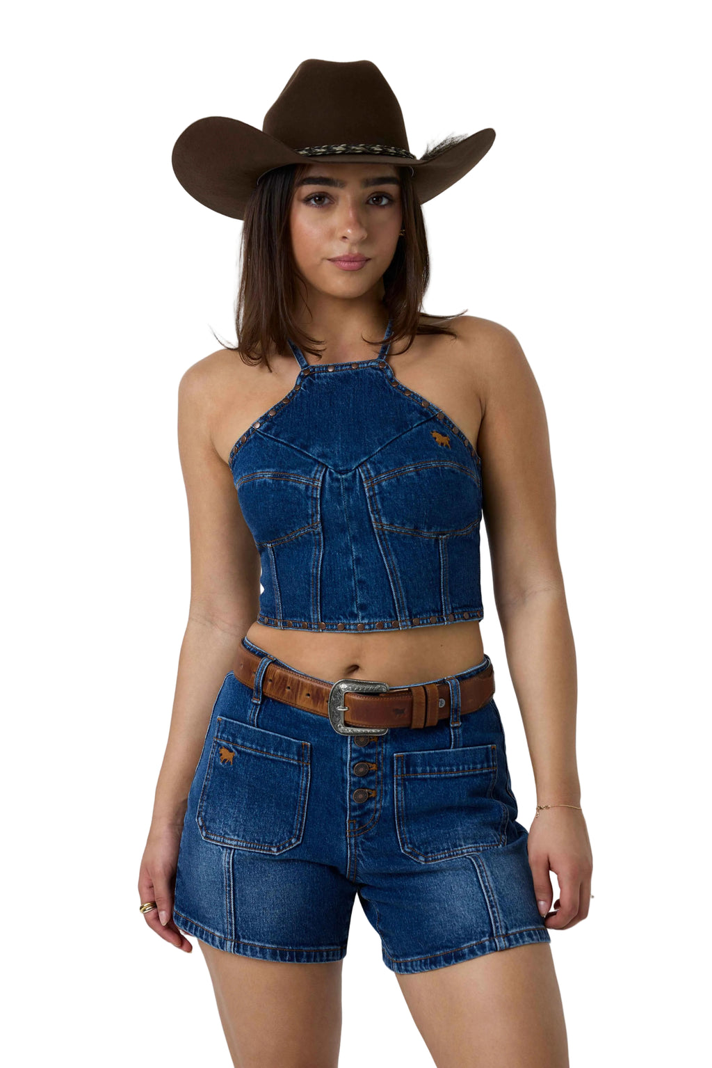 Ringers Western Womens Willow Denim Halter Top (225156RW)  Classic Blue
