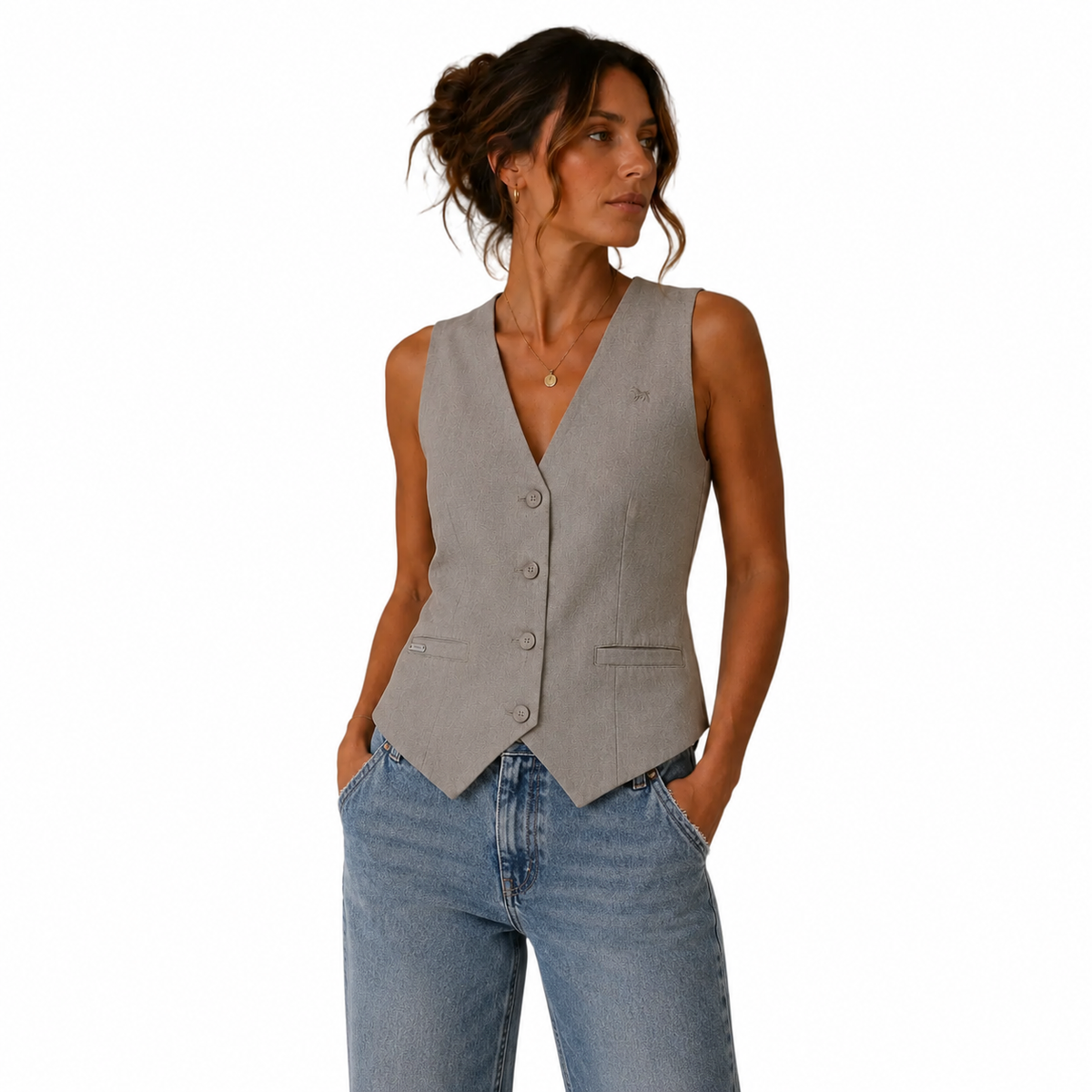 Ringers Western Womens Zahra Linen Vest (225183RW)  Caramel