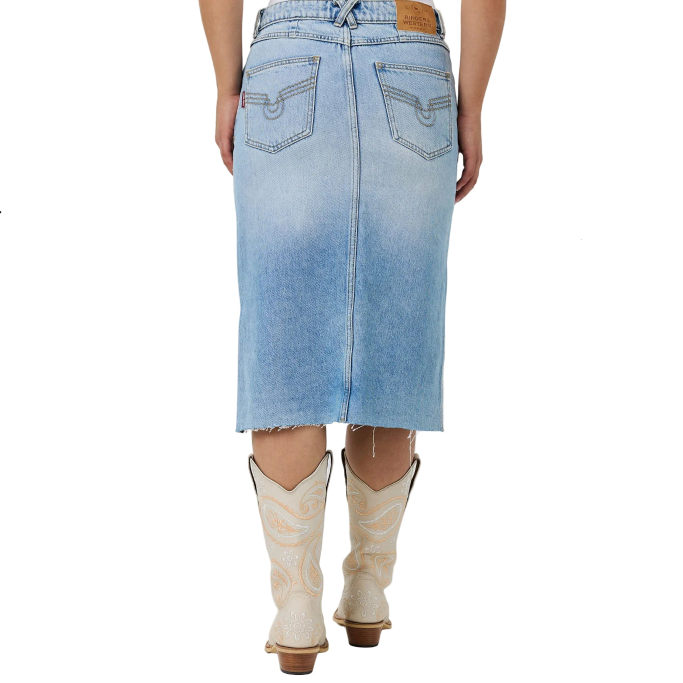 Ringers Western Womens Zarah Mid Rise Midi Skirt (225152RW)  Vintage Light Blue