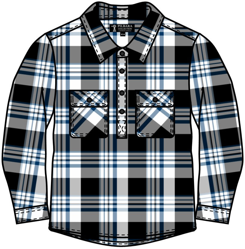 Ritemate Childrens Pilbara Closed Front L/S Flannelette Shirt (RM123KCF) Black/Grey/White
