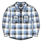Ritemate Childrens Pilbara Closed Front L/S Flannelette Shirt (RM123KCF) Cerulean/Grey/White