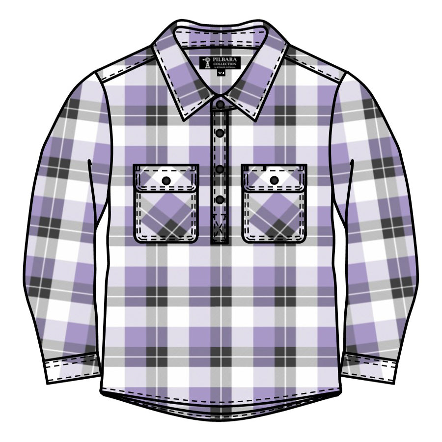 Ritemate Childrens Pilbara Closed Front L/S Flannelette Shirt (RM123KCF) Purple Rose/Grey/White