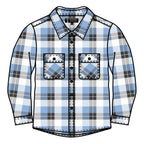 Ritemate Childrens Pilbara Open Front L/S Flannelette Shirt (RM123KOF) Cerulean/Grey/White
