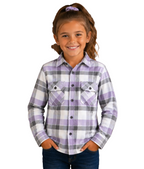Ritemate Childrens Pilbara Open Front L/S Flannelette Shirt (RM123KOF) Purple Rose/Grey/White