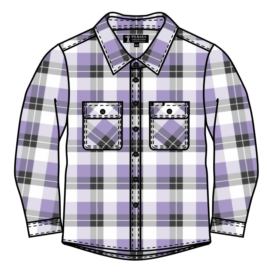 Ritemate Childrens Pilbara Open Front L/S Flannelette Shirt (RM123KOF) Purple Rose/Grey/White
