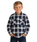 Ritemate Childrens Pilbara Open Front L/S Flannelette Shirt (RM123SKO) Navy/White