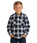 Ritemate Childrens Pilbara Open Front L/S Flannelette Shirt (RM123SKO) Navy/White