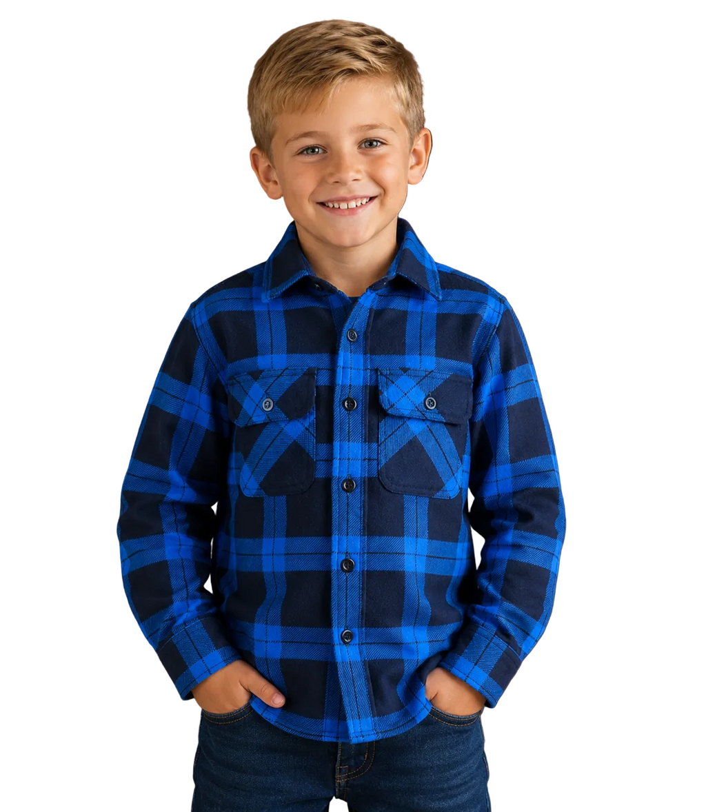 Ritemate Childrens Pilbara Open Front L/S Flannelette Shirt (RM123SKO) Royal/Navy