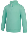 The Ritemate Childrens Pilbara Zipped Closed Front Fleece Pullover (RMPC161) in Beach Glass is a soft cotton fleece, long-sleeve sweatshirt with a YKK quarter-zip collar and ribbed cuffs by Ritemate, shown on a plain white background.