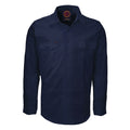 A navy blue Ritemate Open Front Heavy Weight Long Sleeve Work Shirt (RM1000) with two chest pockets, displayed on a clean white background.