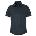 A bottle green Ritemate Open Front Heavy Weight Short Sleeve Work Shirt (RM1000S) with two chest pockets, displayed on a clean white background.
