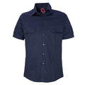 A navy blue Ritemate Open Front Heavy Weight Short Sleeve Work Shirt (RM1000S) with two chest pockets, displayed on a clean white background.