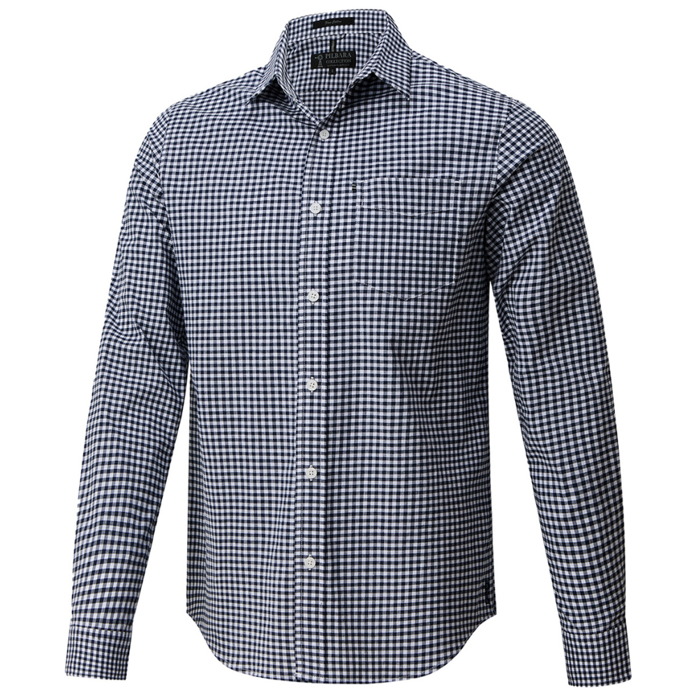 Ritemate Mens Pilbara L/S Gingham Shirt (RMPC173) Navy/White