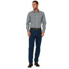 Ritemate Mens Pilbara L/S Gingham Shirt (RMPC173) Navy/White