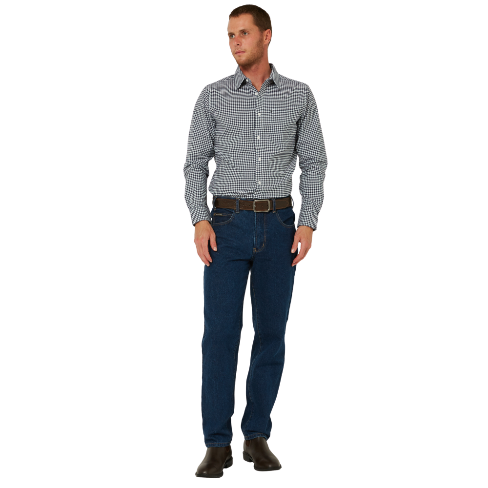 Ritemate Mens Pilbara L/S Gingham Shirt (RMPC173) Navy/White