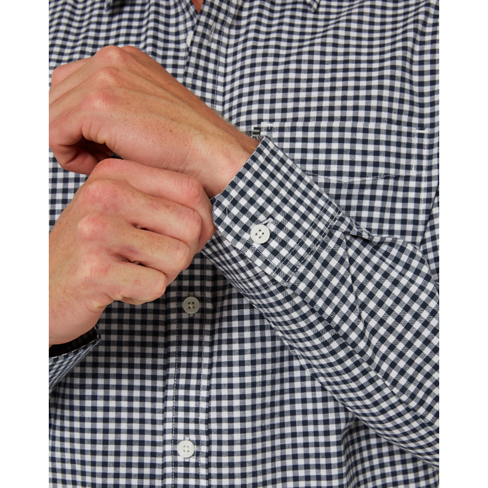 Ritemate Mens Pilbara L/S Gingham Shirt (RMPC173) Navy/White