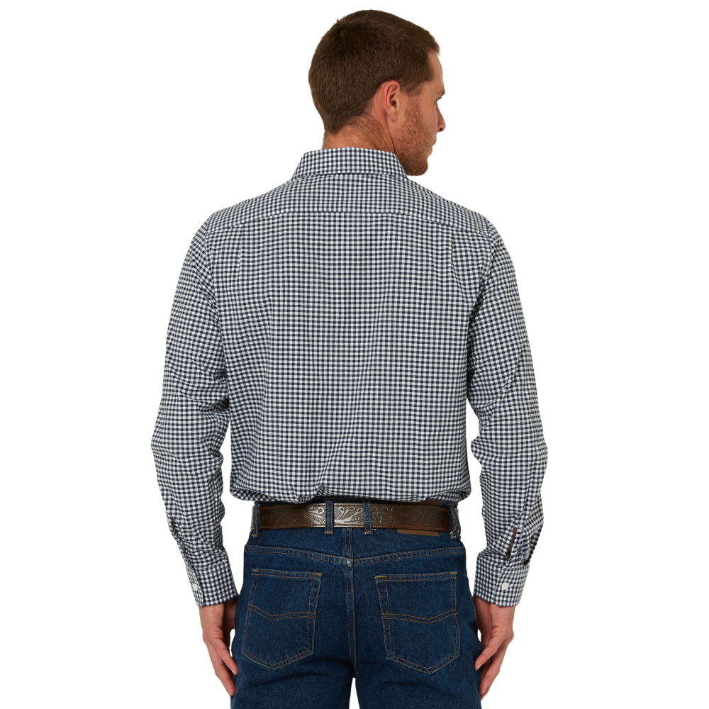 Ritemate Mens Pilbara L/S Gingham Shirt (RMPC173) Navy/White