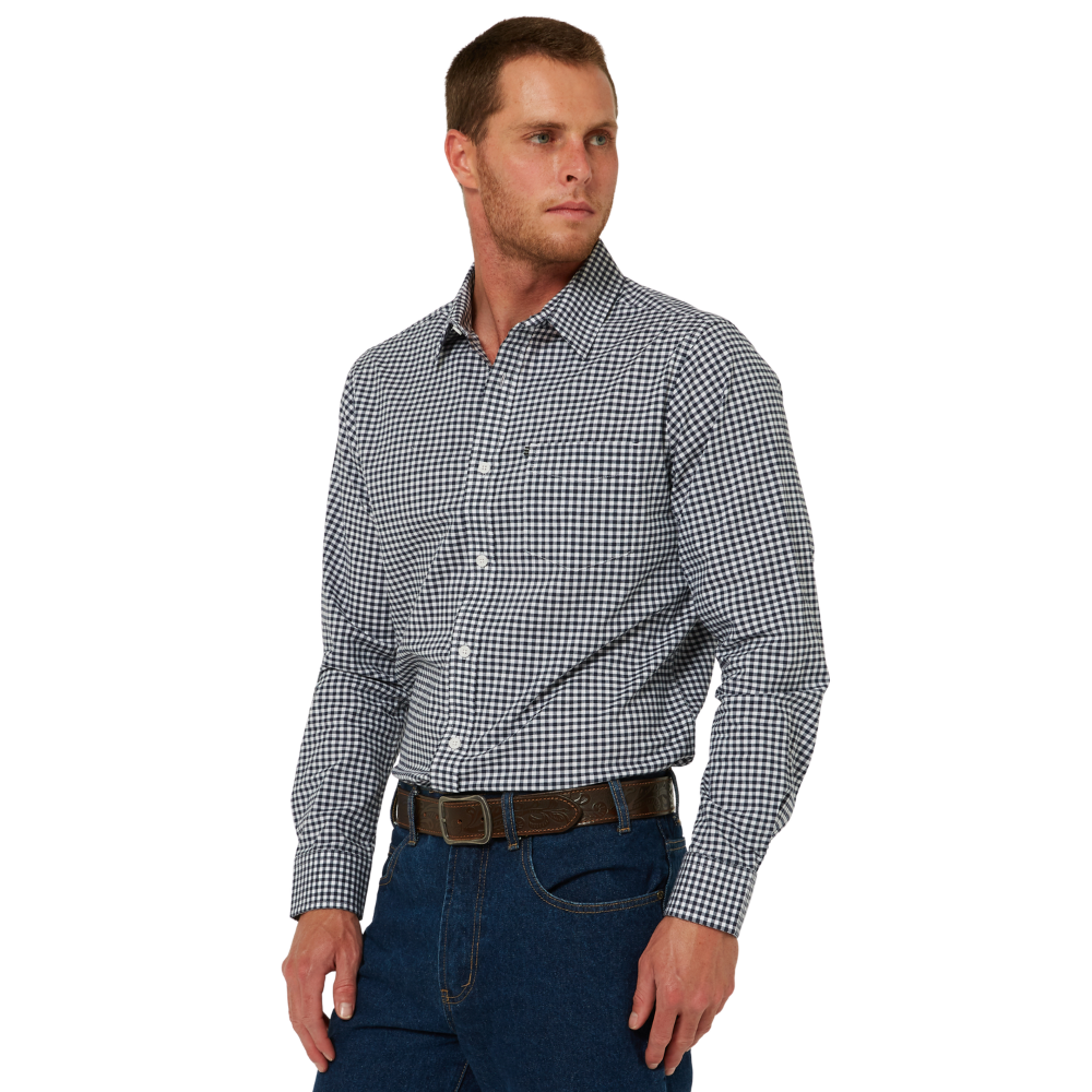 Ritemate Mens Pilbara L/S Gingham Shirt (RMPC173) Navy/White