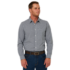 Ritemate Mens Pilbara L/S Gingham Shirt (RMPC173) Navy/White