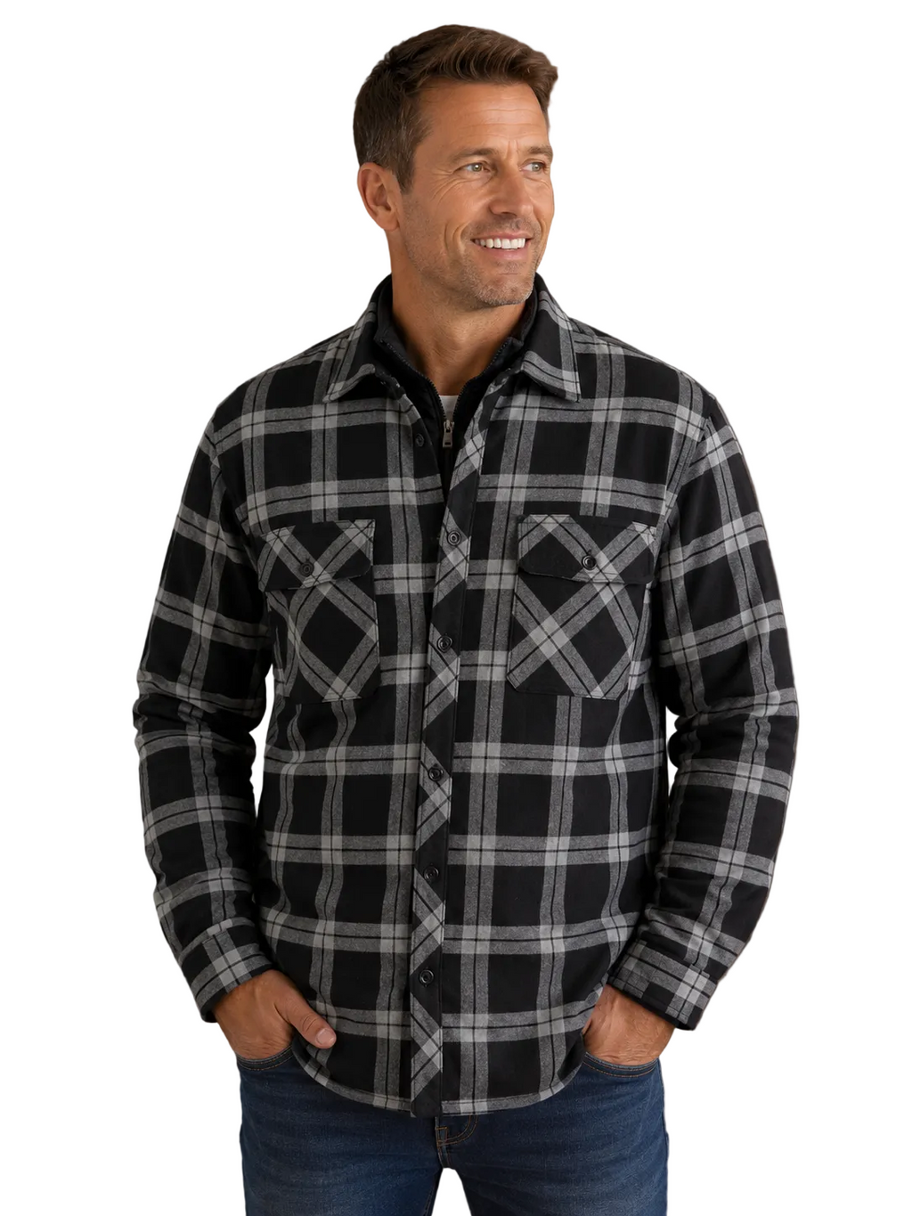 Ritemate Mens Pilbara Open Front L/S Flannelette Quilted Shirt (RM123SQS) Grey/Black