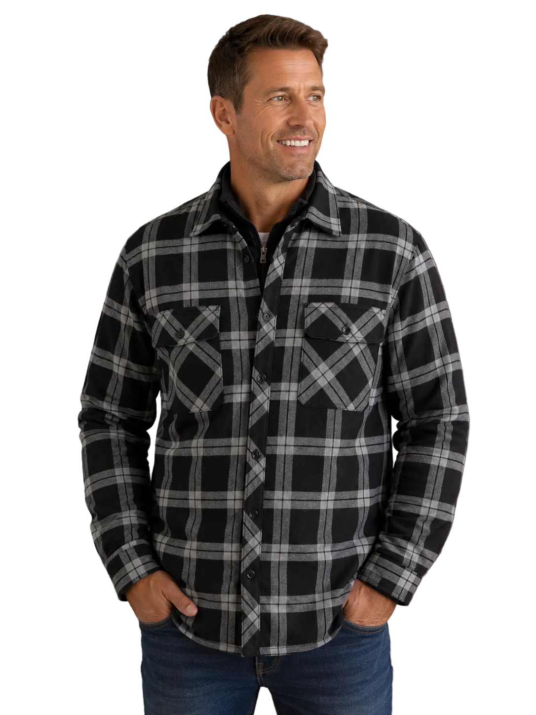 Ritemate Mens Pilbara Open Front L/S Flannelette Quilted Shirt (RM123SQS) Grey/Black