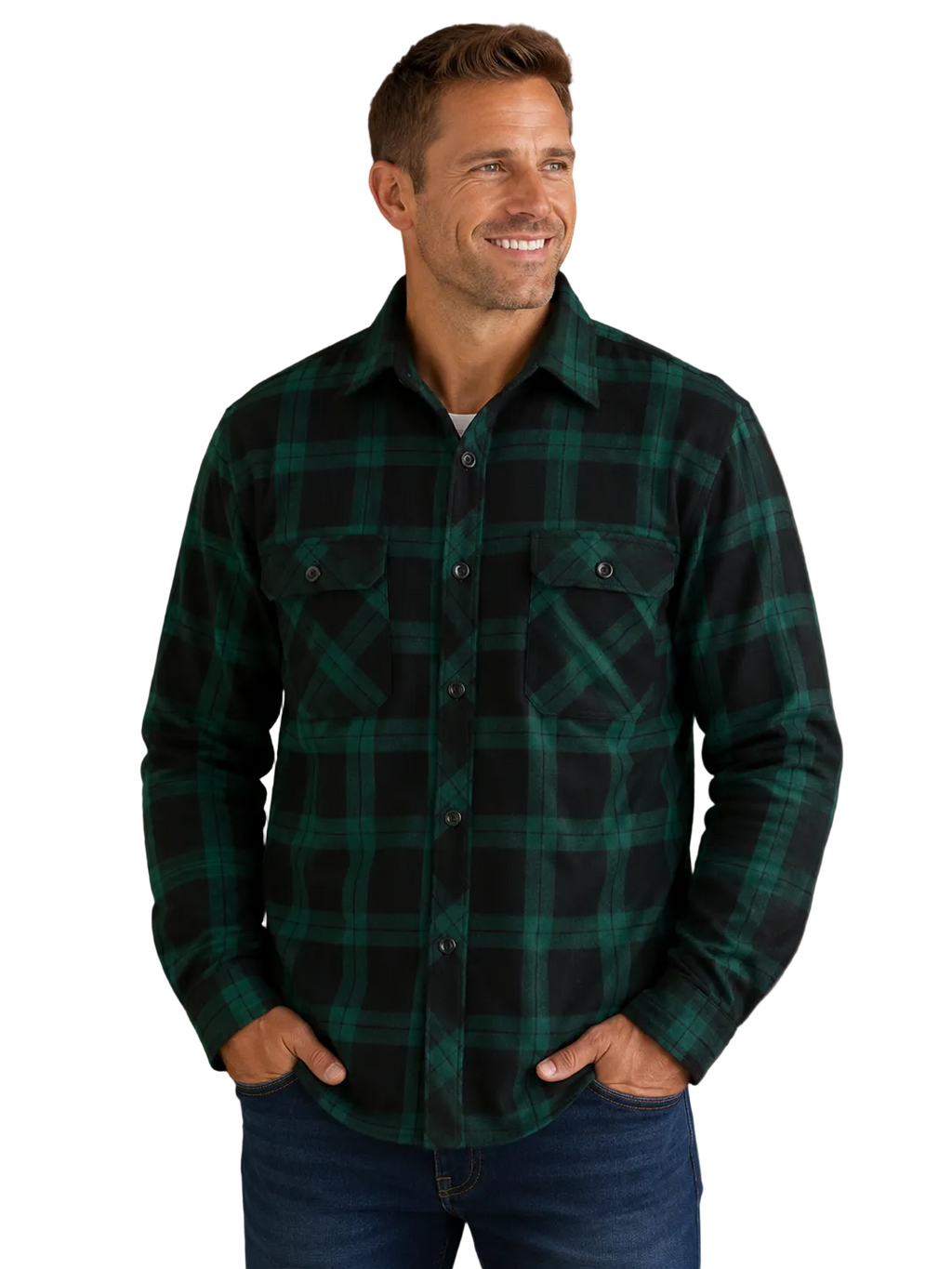 Ritemate Mens Pilbara Open Front L/S Flannelette Shirt (RM123SOF) Green/Black