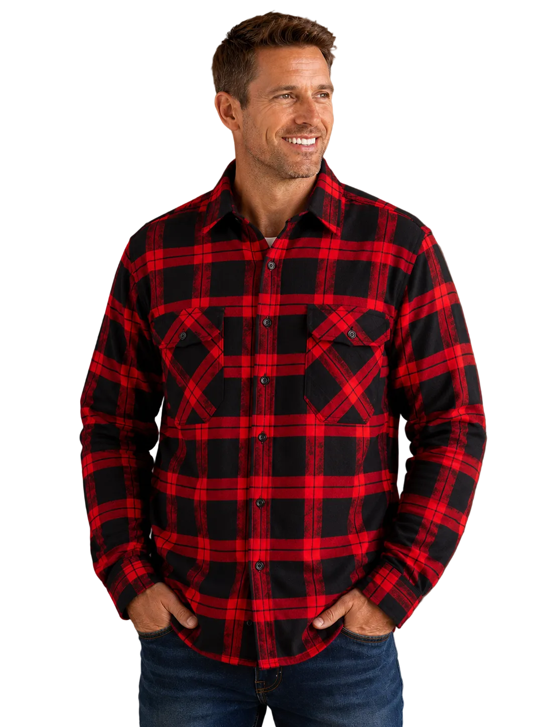 Ritemate Mens Pilbara Open Front L/S Flannelette Shirt (RM123SOF) Red/Black