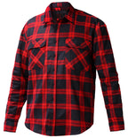 The Ritemate Mens Pilbara Open Front L/S Flannelette Shirt (RM123SOF) in Red/Black features soft cotton flannelette, a button-down front, and two buttoned chest pockets.