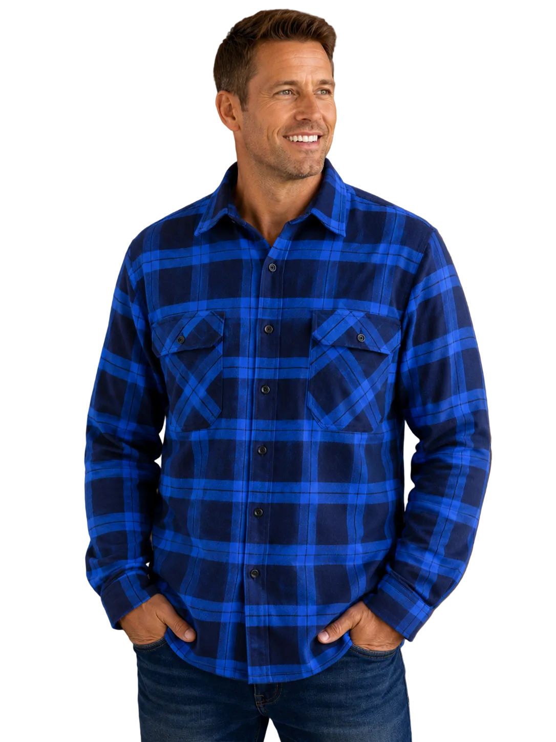 Ritemate Mens Pilbara Open Front L/S Flannelette Shirt (RM123SOF) Royal/Navy