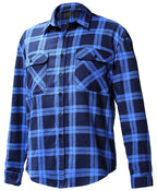 The Ritemate Mens Pilbara Open Front L/S Flannelette Shirt (RM123SOF) in Royal/Navy is a long-sleeved cotton flannel shirt with a blue and black check, two chest pockets with buttoned flaps, from Ritemate.