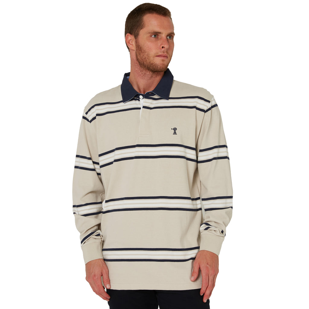 Ritemate Mens Pilbara Rugby (RMPC162) Pumice Stone/Navy/White