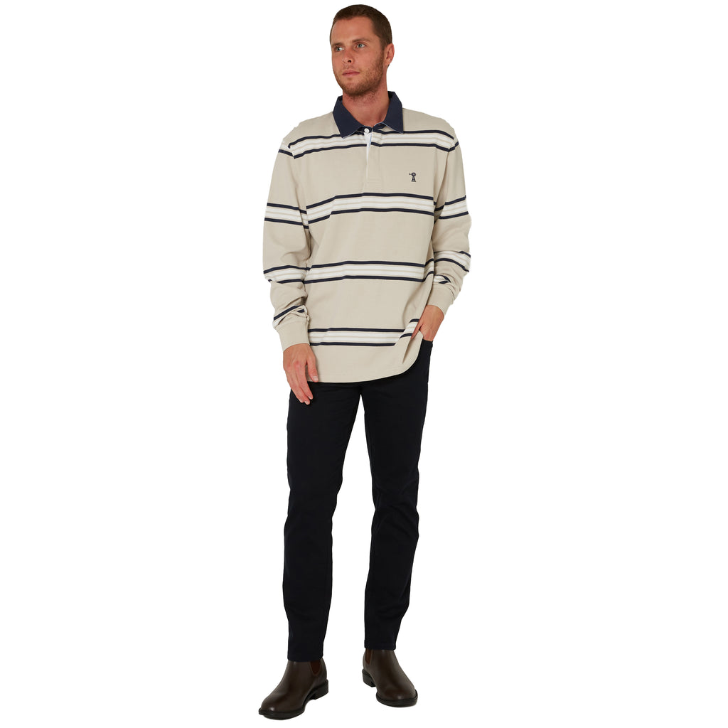 Ritemate Mens Pilbara Rugby (RMPC162) Pumice Stone/Navy/White