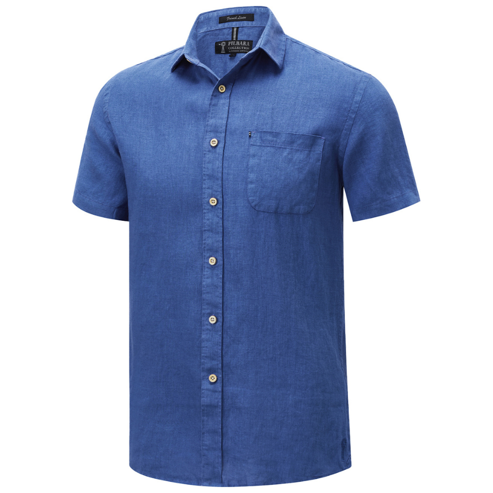 Ritemate Mens Pilbara S/S Linen Shirt (RMPC055S) Deep Blue