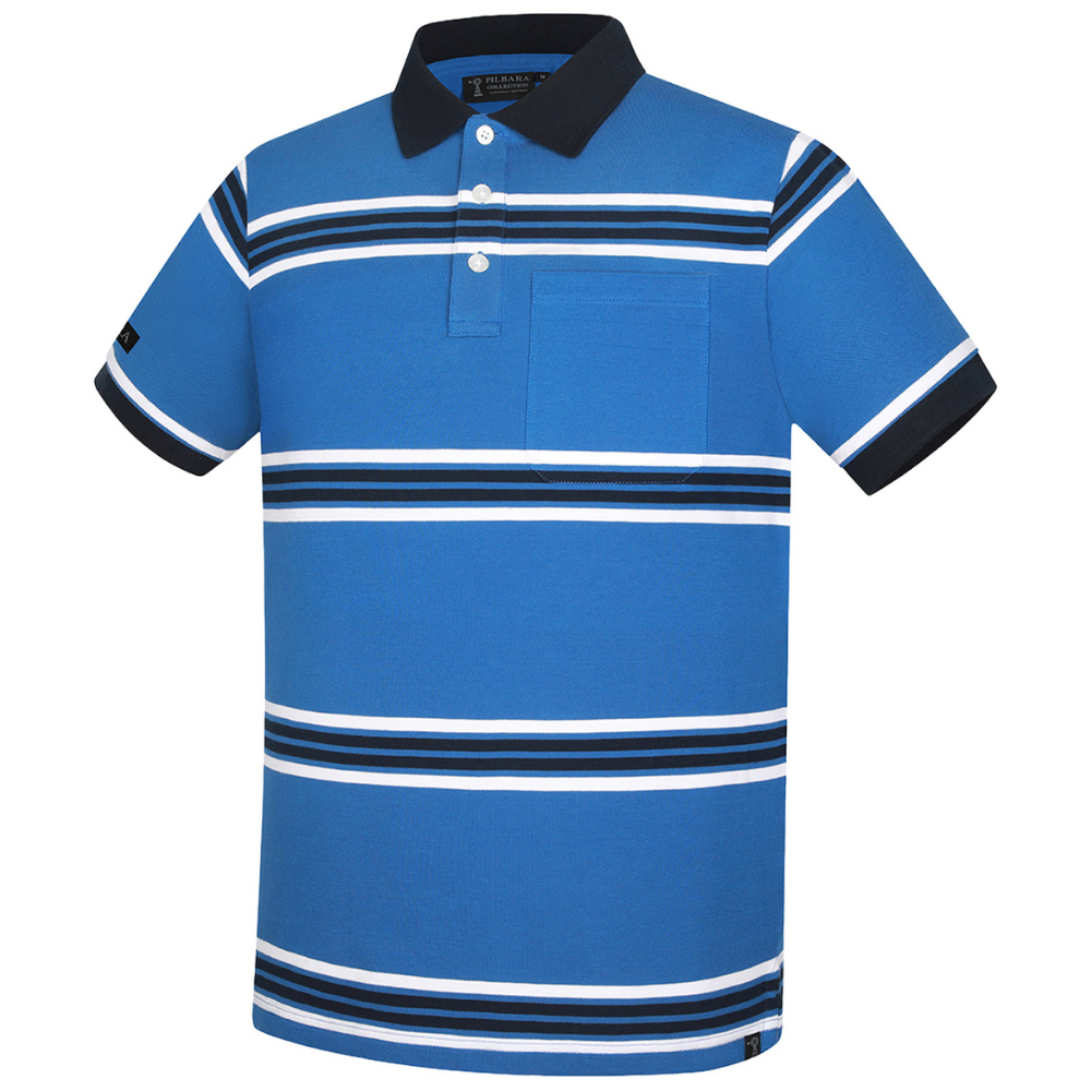 Ritemate Mens Pilbara Y/D Striped S/S Pocket Polo (RMPC182) Deep Blue/White/Navy